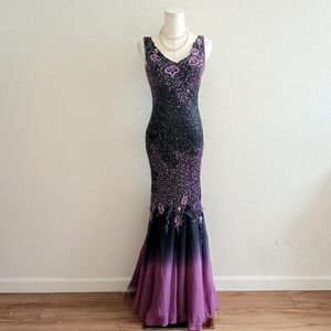 Y2K Ombré Beaded Floral Fairygoth Prom Dress
